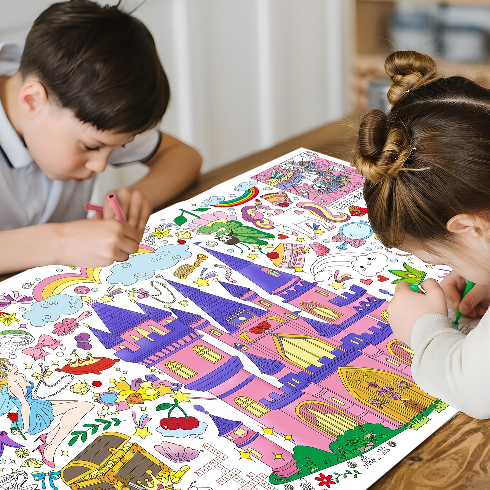 Drunze Princess Party Giant Coloring Poster 35x72in – DIY Princess Tablecloth Art for Kids