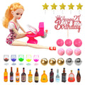 DRWATE 36 PCS Mini Wine Bottles Cake Toppers Set – 12 Mini Bottles, 5 Glasses, 21st Birthday Topper (Pink)