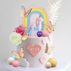 DRWATE 47 PCS Unicorn Cake Topper Set — Rainbow Butterflies & Flowers (Style 2)