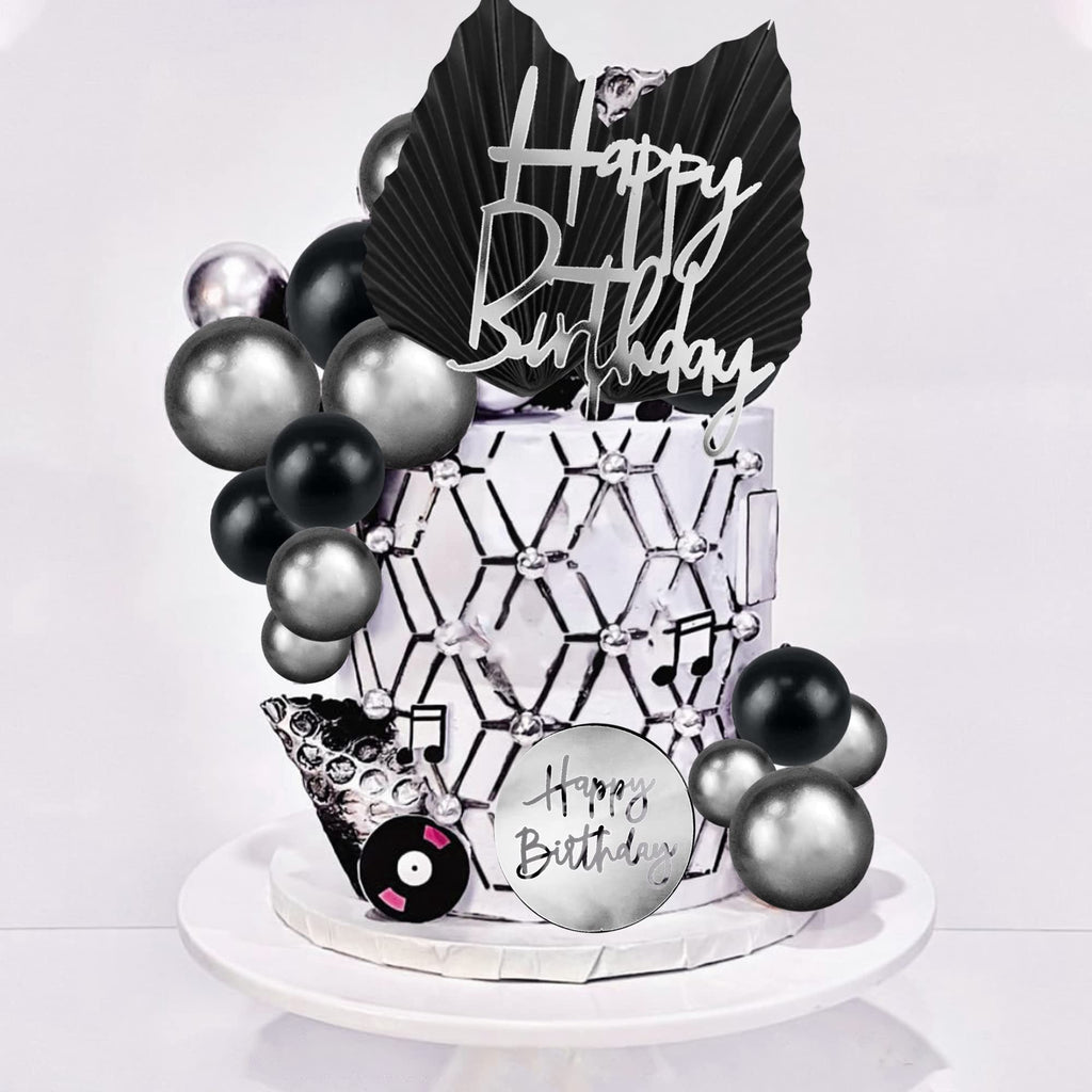 DRWATE 25pcs Acrylic Happy Birthday Cake Toppers – Numbers 0-9, Crown & Ball Shapes (Style 3)