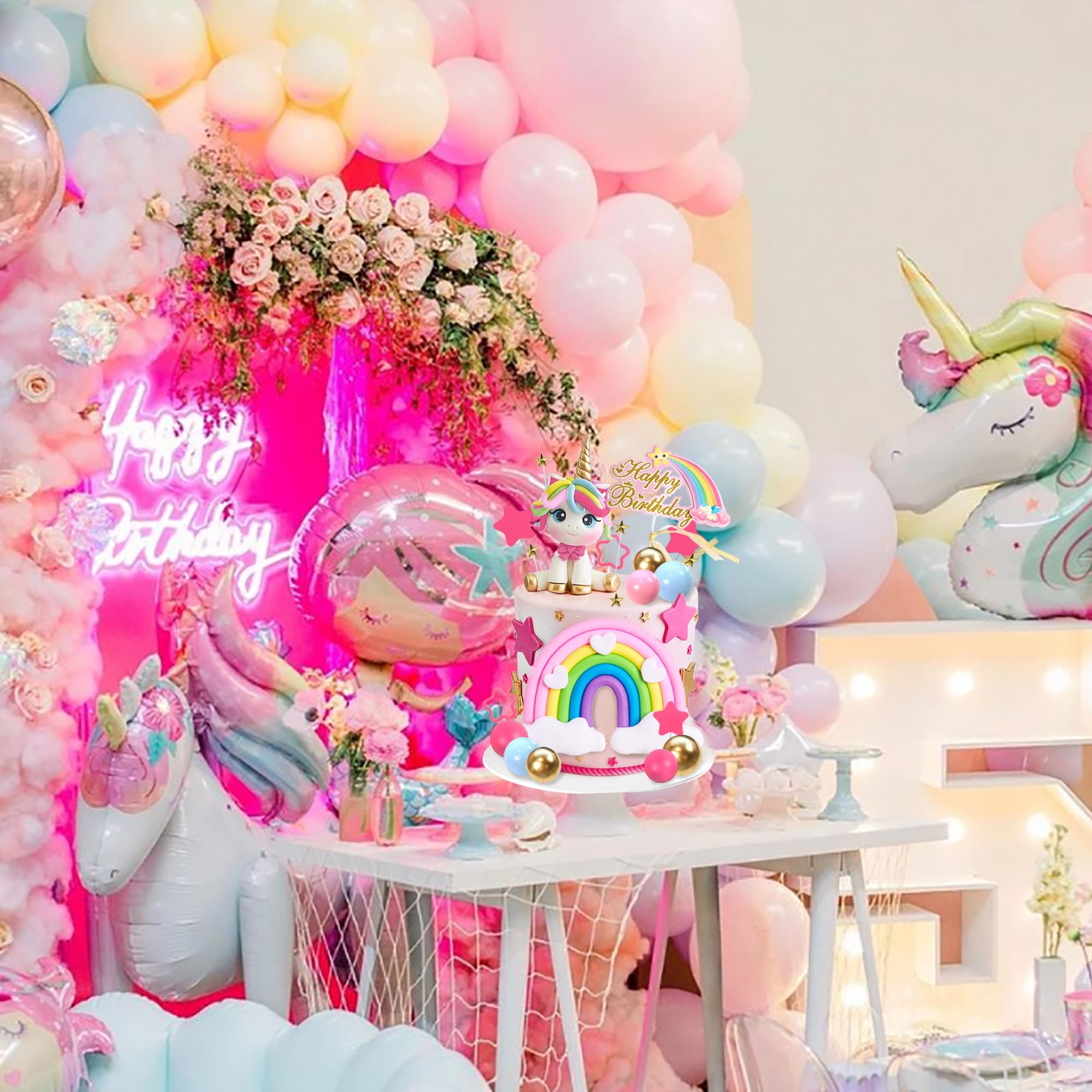 DRWATE 29 PCS Unicorn Cake Topper Set — Unicorn Rainbow Decorations for Birthday Cakes & Baby Showers