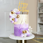DRWATE Purple Balls Boho Grass Cake Topper – Purple, White & Gold Decor