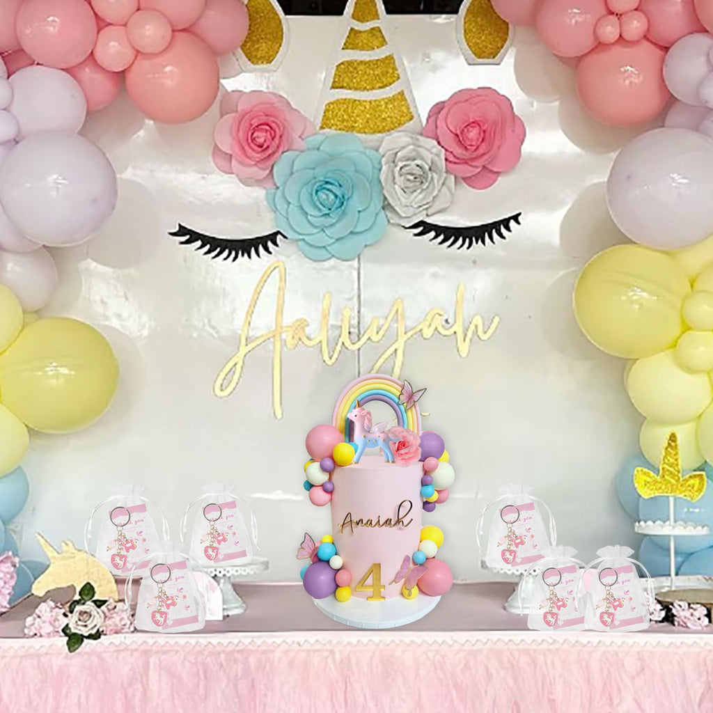 DRWATE 47 PCS Unicorn Cake Topper Set — Rainbow Butterflies & Flowers (Style 2)
