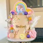 DRWATE 47 PCS Unicorn Cake Topper Set — Rainbow Butterflies & Flowers (Style 2)