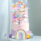 DRWATE 18-Piece Unicorn Cake Topper Set – Rainbow Decorations with Rainbow Stars & Foil Firework Balls (Style 1)