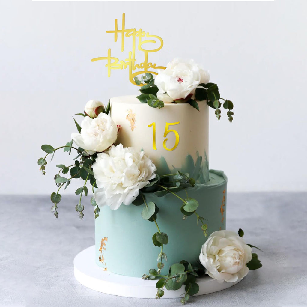 DRWATE 40-Piece Gold Happy Birthday Cake Topper – Acrylic Cake Decorations