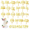 DRWATE 40-Piece Gold Happy Birthday Cake Topper – Acrylic Cake Decorations