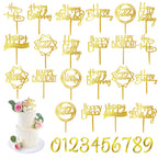 DRWATE 40-Piece Gold Happy Birthday Cake Topper – Acrylic Cake Decorations