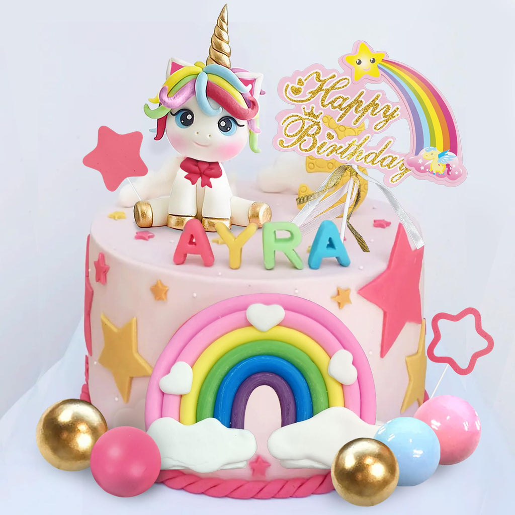 DRWATE 29 PCS Unicorn Cake Topper Set — Unicorn Rainbow Decorations for Birthday Cakes & Baby Showers