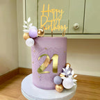 DRWATE Purple Balls Boho Grass Cake Topper – Purple, White & Gold Decor
