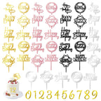 DRWATE 50 Pcs Acrylic Happy Birthday Cake Topper Set – Gold Black Pink Silver (4 Colors)