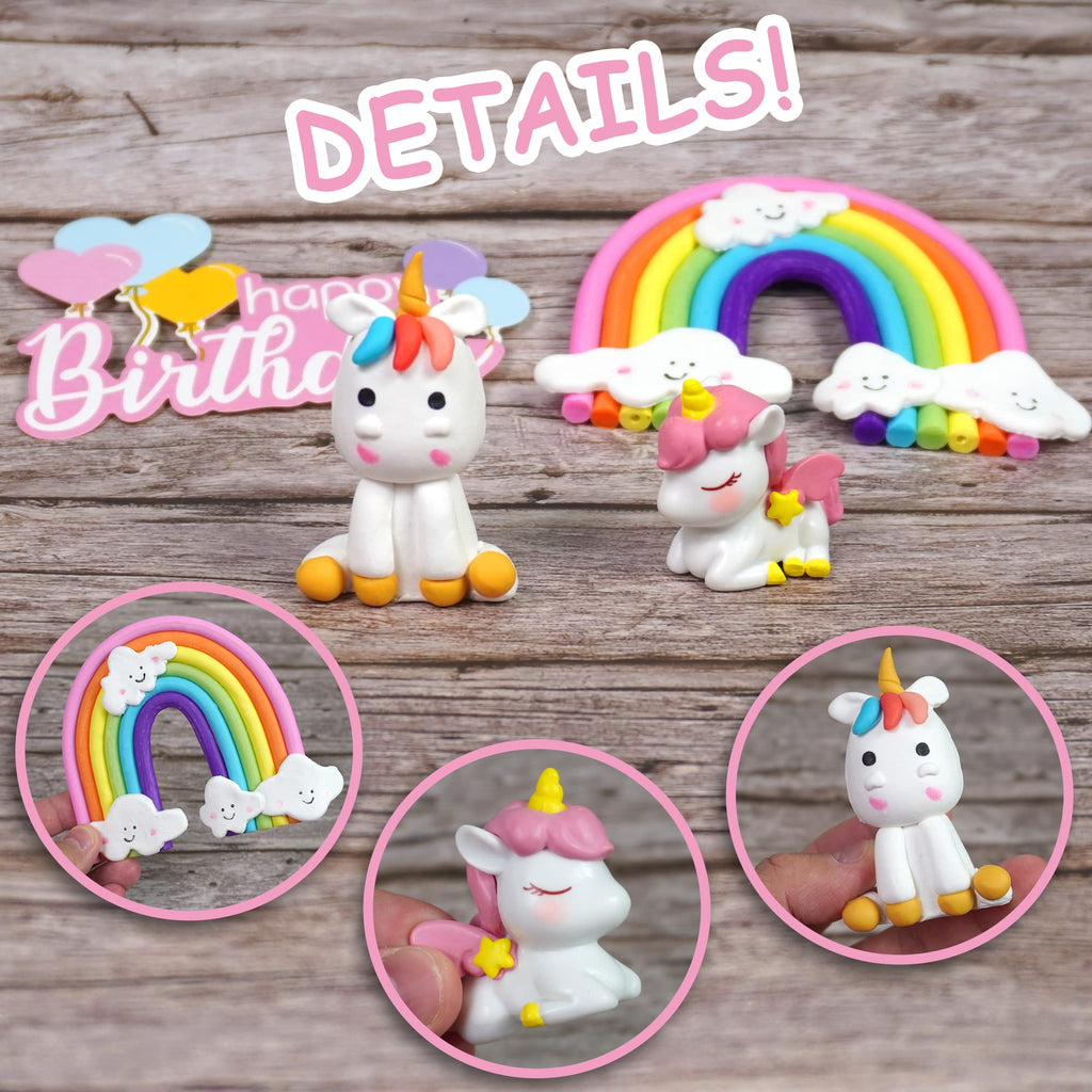 DRWATE 18-Piece Unicorn Cake Topper Set – Rainbow Decorations with Rainbow Stars & Foil Firework Balls (Style 1)