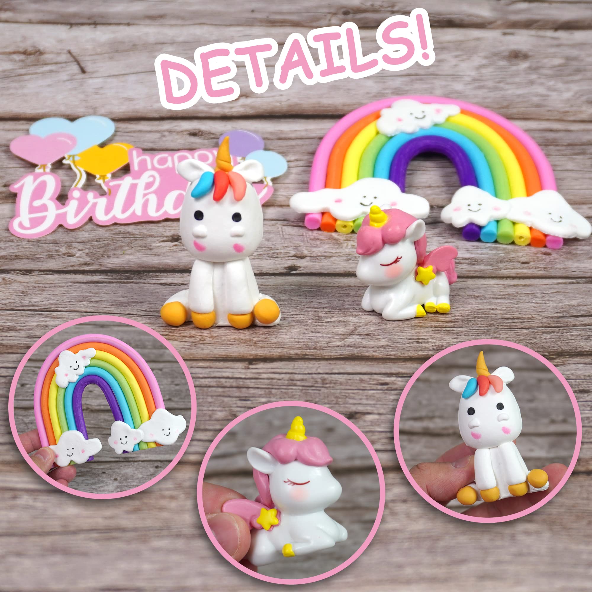 DRWATE 18-Piece Unicorn Cake Topper Set – Rainbow Decorations with Rainbow Stars & Foil Firework Balls (Style 1)