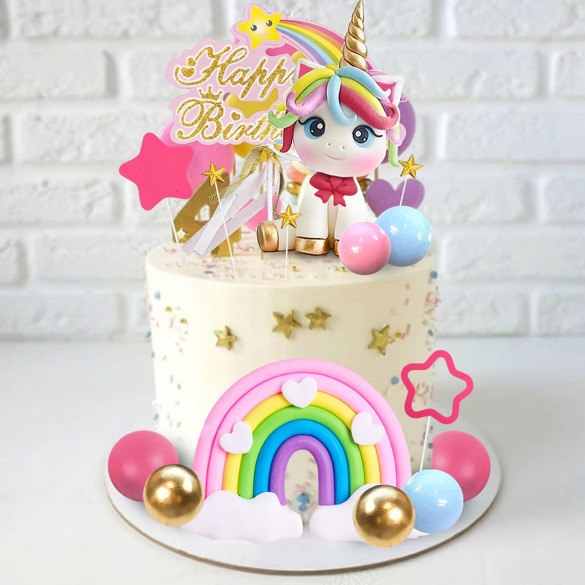 DRWATE 29 PCS Unicorn Cake Topper Set — Unicorn Rainbow Decorations for Birthday Cakes & Baby Showers