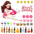 DRWATE Mini Wine Bottles Cake Toppers – 12 Bottles, 5 Glasses, 21st Birthday Topper (Brown)