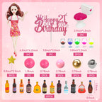 DRWATE Mini Wine Bottles Cake Toppers – 12 Bottles, 5 Glasses, 21st Birthday Topper (Brown)
