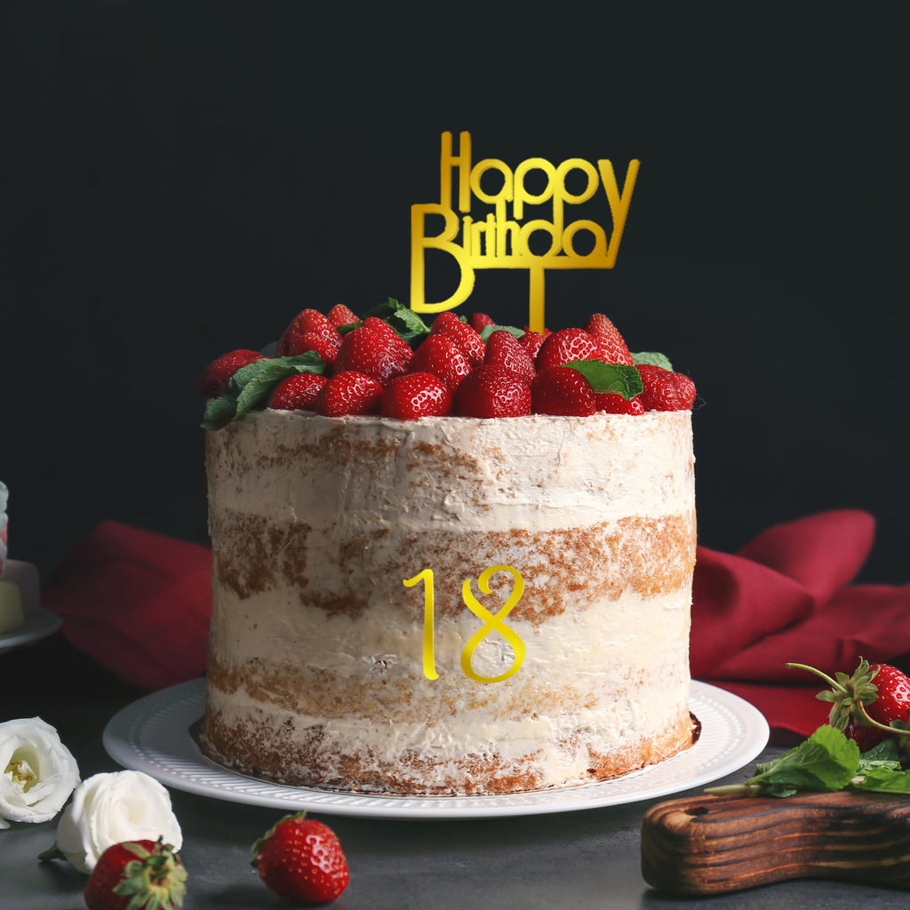 DRWATE 50 Pcs Acrylic Happy Birthday Cake Topper Set – Gold Black Pink Silver (4 Colors)