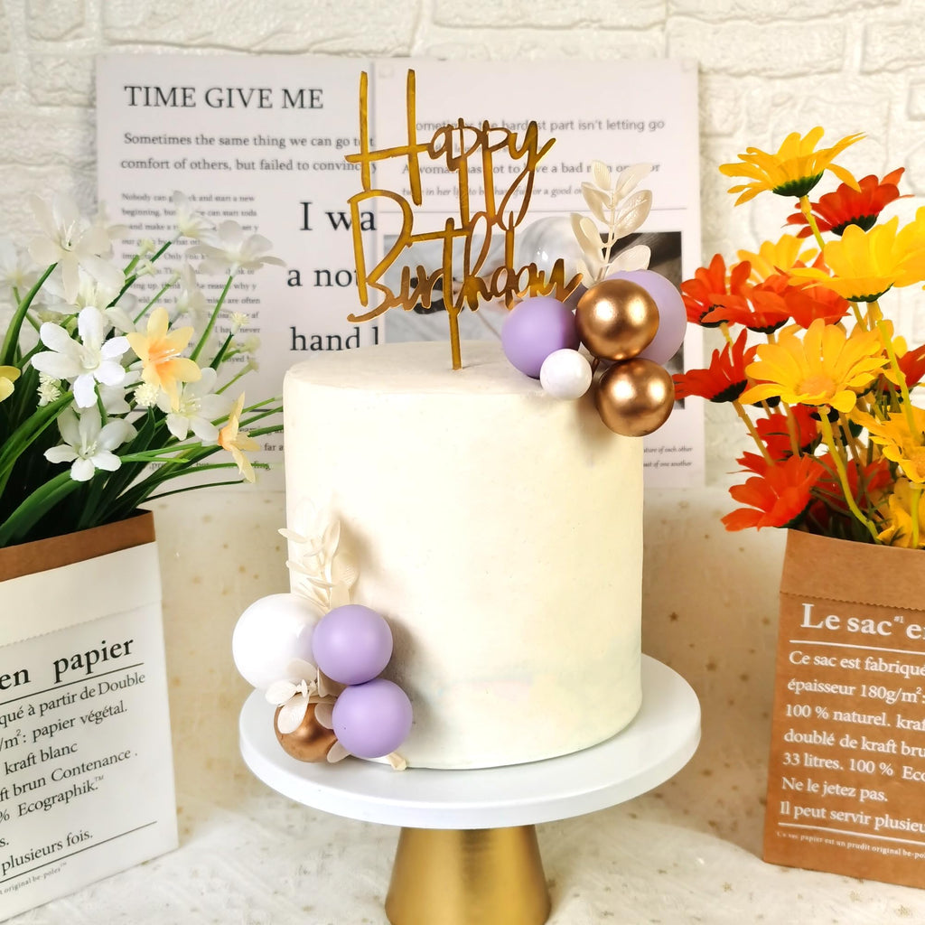 DRWATE Purple Balls Boho Grass Cake Topper – Purple, White & Gold Decor