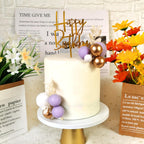 DRWATE Purple Balls Boho Grass Cake Topper – Purple, White & Gold Decor