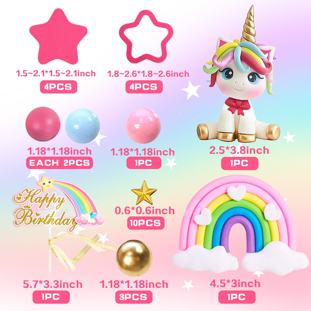 DRWATE 29 PCS Unicorn Cake Topper Set — Unicorn Rainbow Decorations for Birthday Cakes & Baby Showers