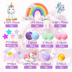 DRWATE 18-Piece Unicorn Cake Topper Set – Rainbow Decorations with Rainbow Stars & Foil Firework Balls (Style 1)