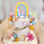 DRWATE 47 PCS Unicorn Cake Topper Set — Rainbow Butterflies & Flowers (Style 2)