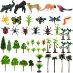 DRWATE 45 PCS Rainforest Animals, Insects & Trees Mini Figures for Cake Toppers & Party Decor