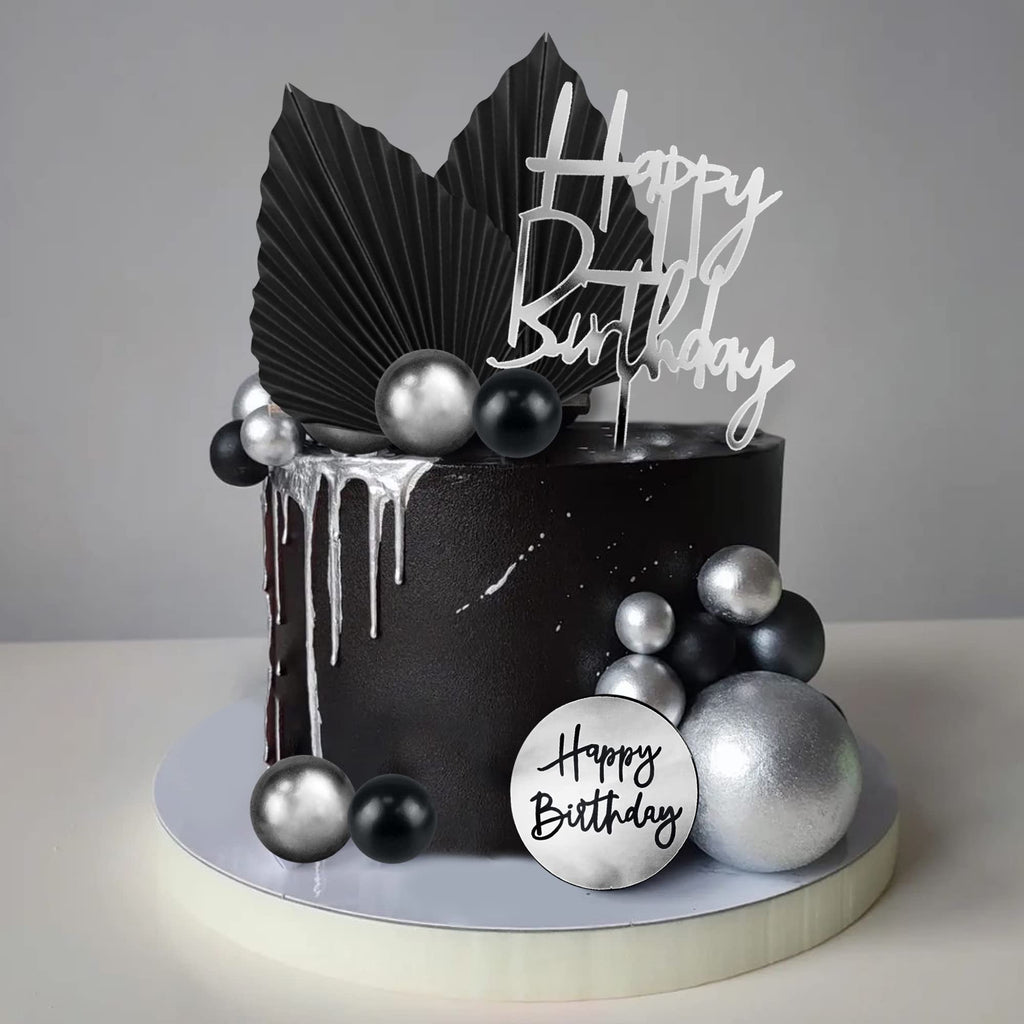 DRWATE 25pcs Acrylic Happy Birthday Cake Toppers – Numbers 0-9, Crown & Ball Shapes (Style 3)