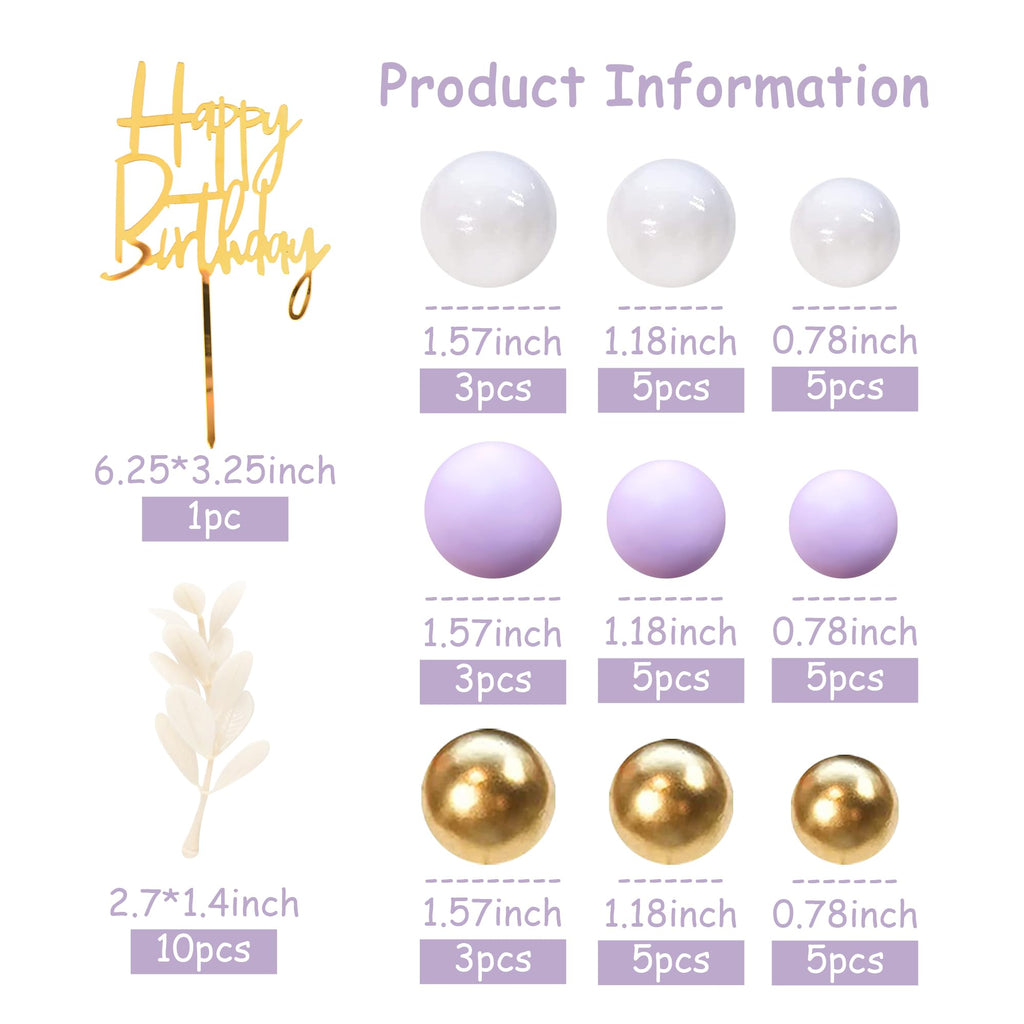DRWATE Purple Balls Boho Grass Cake Topper – Purple, White & Gold Decor
