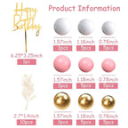 DRWATE Pink Balls Cake Topper – Boho Grass Topper with Pink White Gold Balls for Weddings & Birthdays