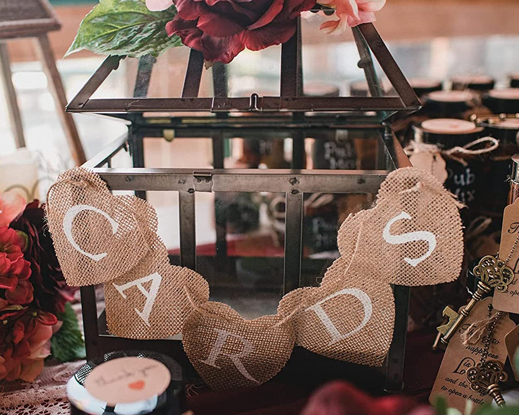 DS. DISTINCTIVE STYLE Heart Jute Burlap Cards Banner – 9x9cm for Weddings, Parties & Photo Props