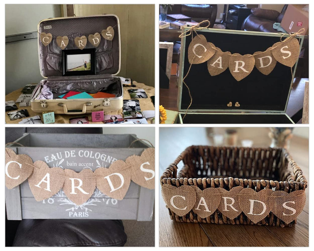 DS. DISTINCTIVE STYLE Heart Jute Burlap Cards Banner – 9x9cm for Weddings, Parties & Photo Props