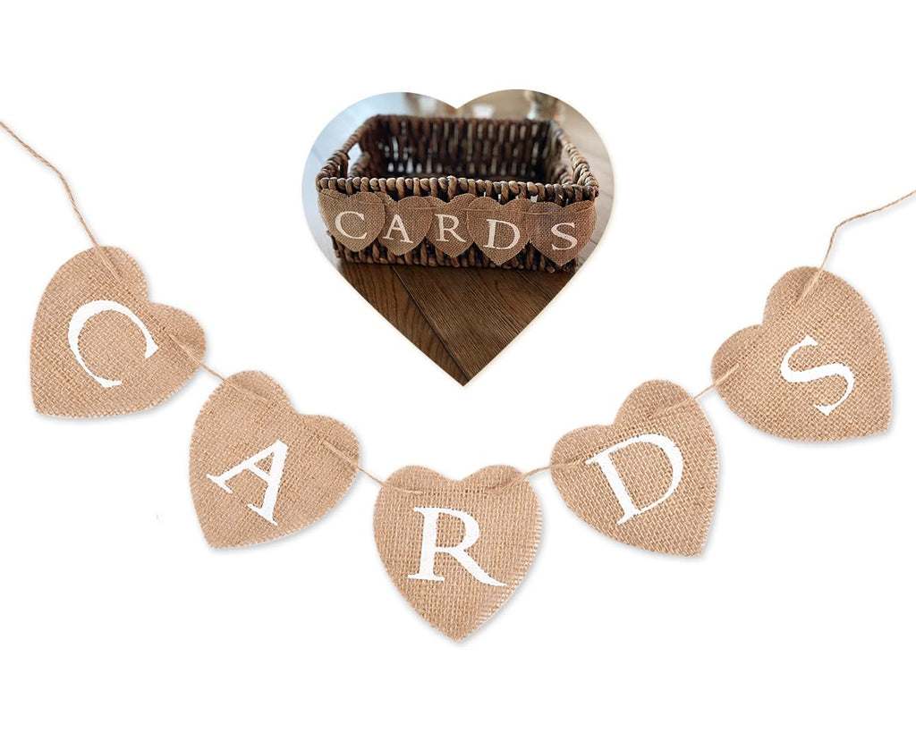 DS. DISTINCTIVE STYLE Heart Jute Burlap Cards Banner – 9x9cm for Weddings, Parties & Photo Props