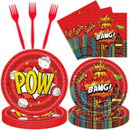 DTDO 96-Piece Super Theme Hero Plates Set | Disposable Birthday Dinnerware for Kids (Serves 24)