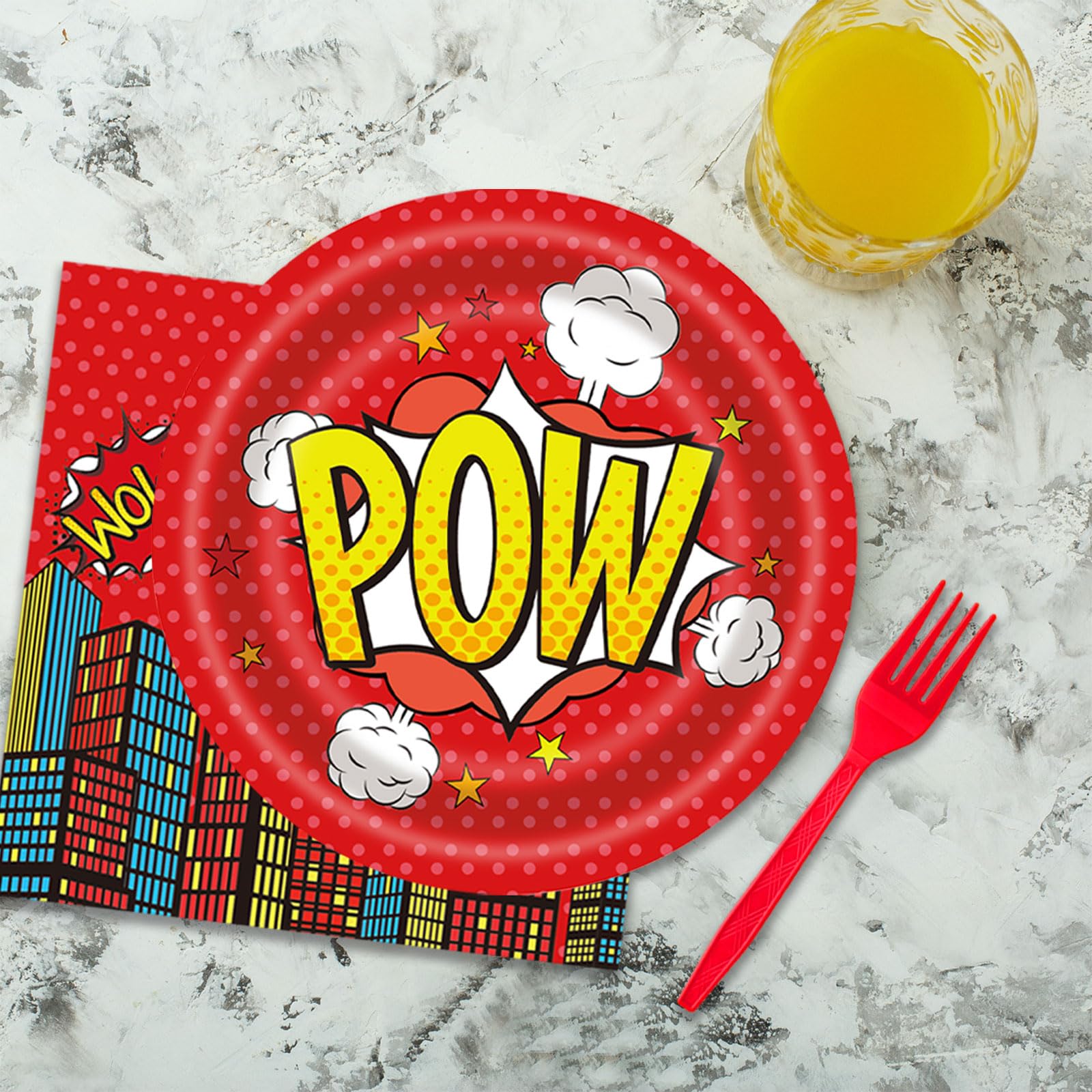 DTDO 96-Piece Super Theme Hero Plates Set | Disposable Birthday Dinnerware for Kids (Serves 24)