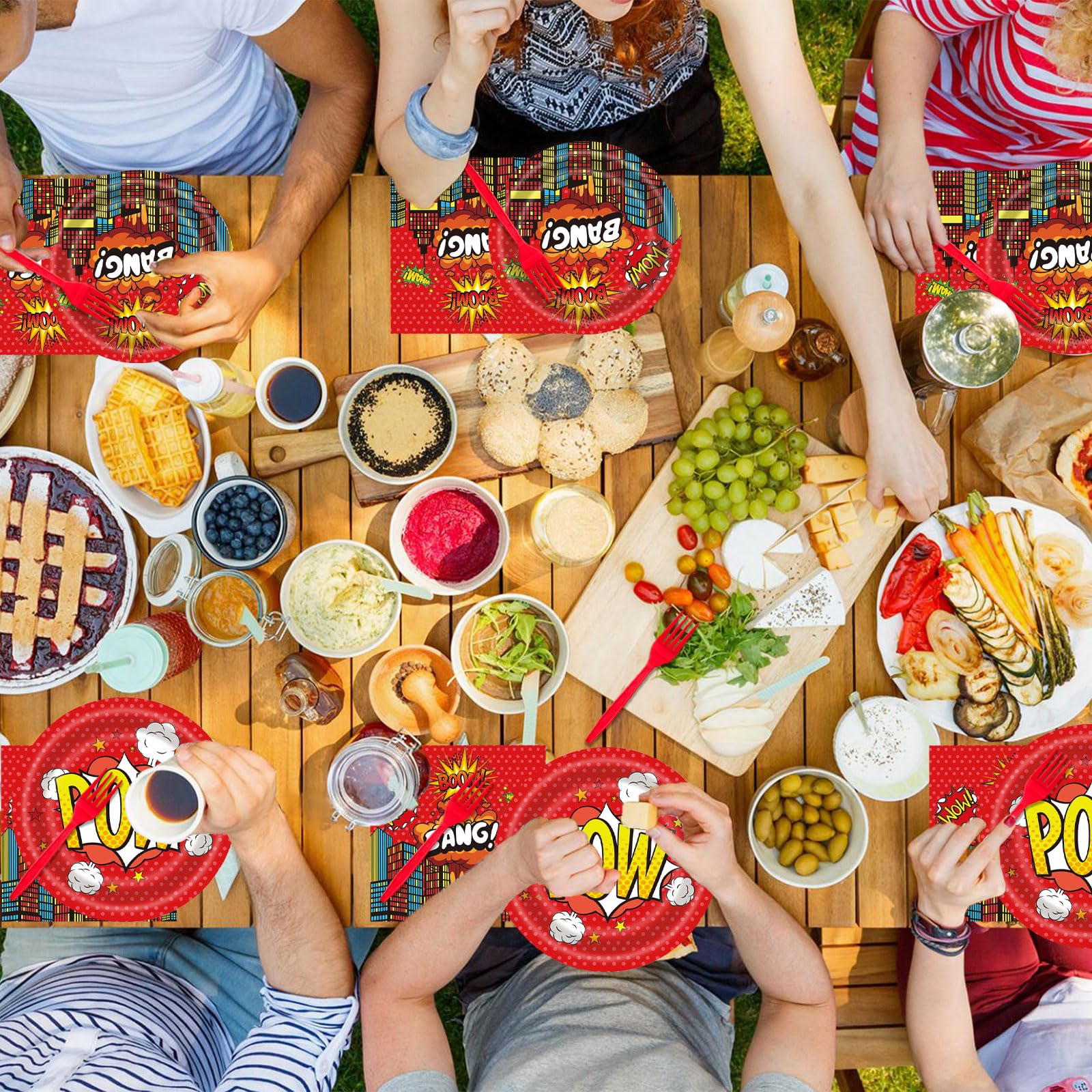 DTDO 96-Piece Super Theme Hero Plates Set | Disposable Birthday Dinnerware for Kids (Serves 24)