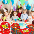 DTDO 96-Piece Super Theme Hero Plates Set | Disposable Birthday Dinnerware for Kids (Serves 24)
