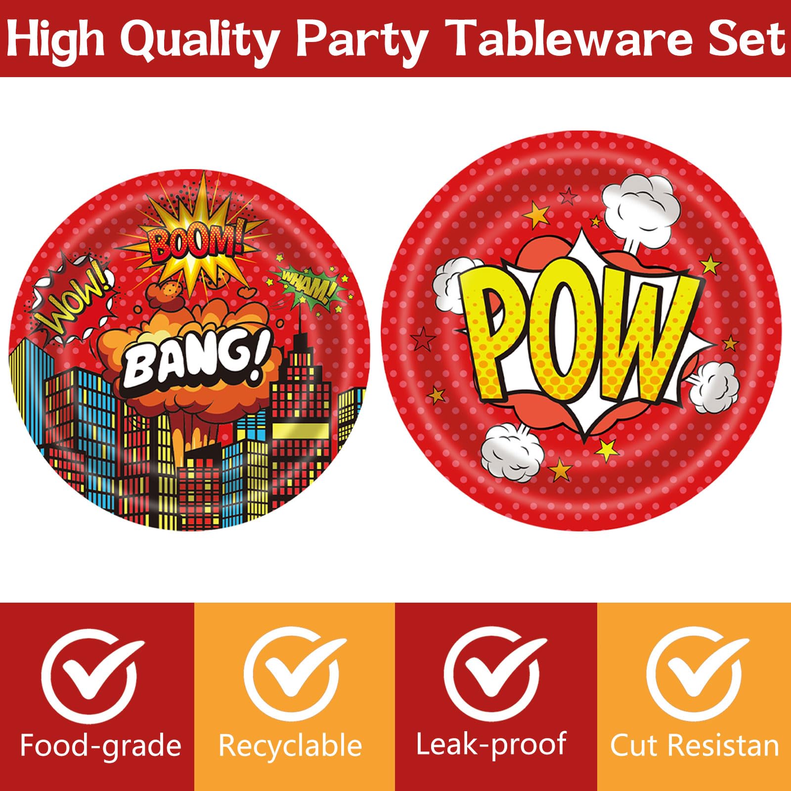 DTDO 96-Piece Super Theme Hero Plates Set | Disposable Birthday Dinnerware for Kids (Serves 24)