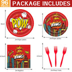 DTDO 96-Piece Super Theme Hero Plates Set | Disposable Birthday Dinnerware for Kids (Serves 24)