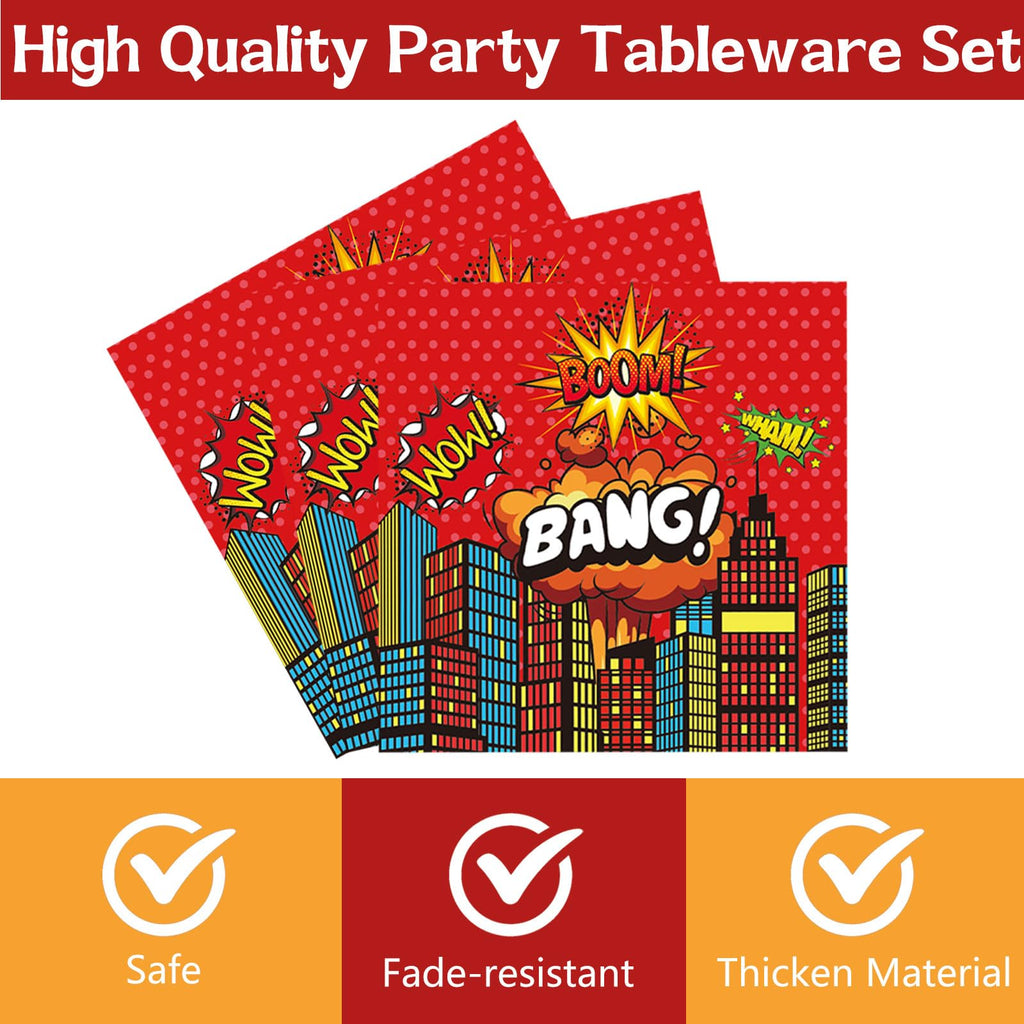 DTDO 96-Piece Super Theme Hero Plates Set | Disposable Birthday Dinnerware for Kids (Serves 24)