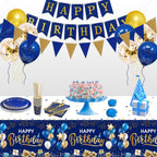 DUAIAI Happy Birthday Tablecloths – 3-Pack Navy Blue & Gold, 54 x 108 Inches, Disposable