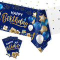 DUAIAI Happy Birthday Tablecloths – 3-Pack Navy Blue & Gold, 54 x 108 Inches, Disposable