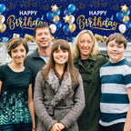 DUAIAI Happy Birthday Tablecloths – 3-Pack Navy Blue & Gold, 54 x 108 Inches, Disposable