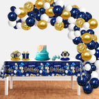 DUAIAI Happy Birthday Tablecloths – 3-Pack Navy Blue & Gold, 54 x 108 Inches, Disposable