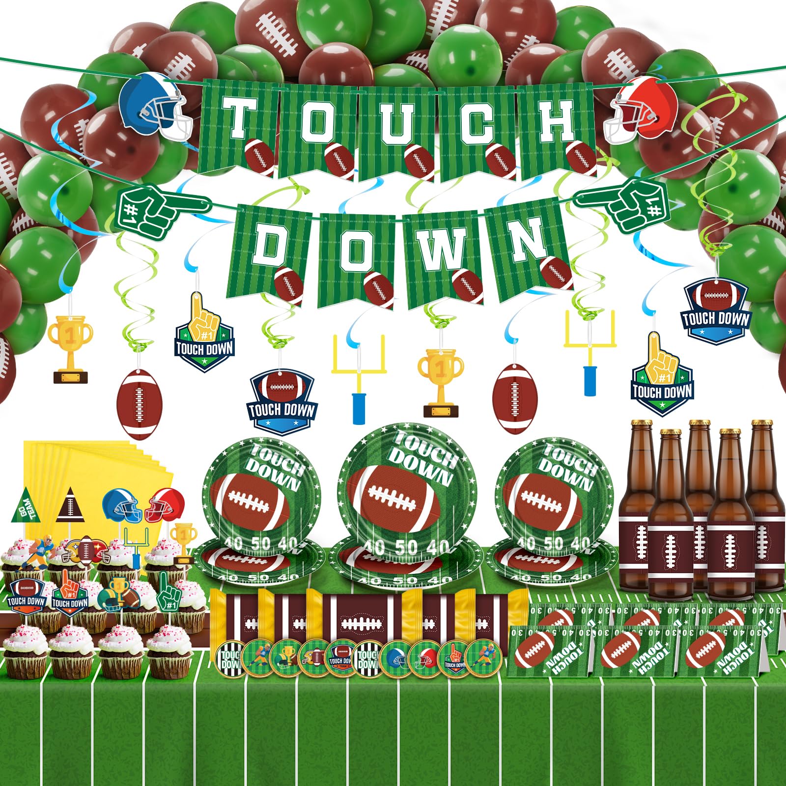 Duchong 168 Pcs Football Party Decorations – Gameday Tableware, Balloons & Banner