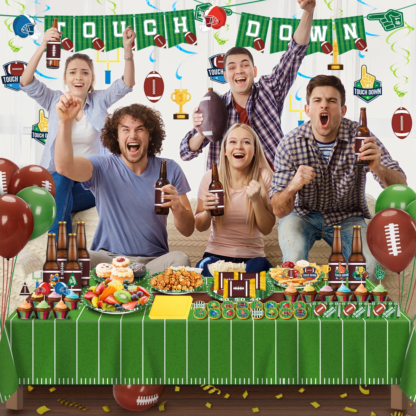 Duchong 168 Pcs Football Party Decorations – Gameday Tableware, Balloons & Banner