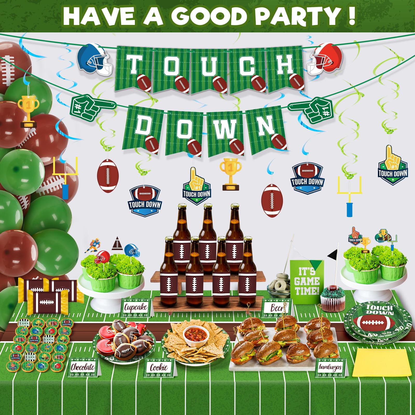 Duchong 168 Pcs Football Party Decorations – Gameday Tableware, Balloons & Banner