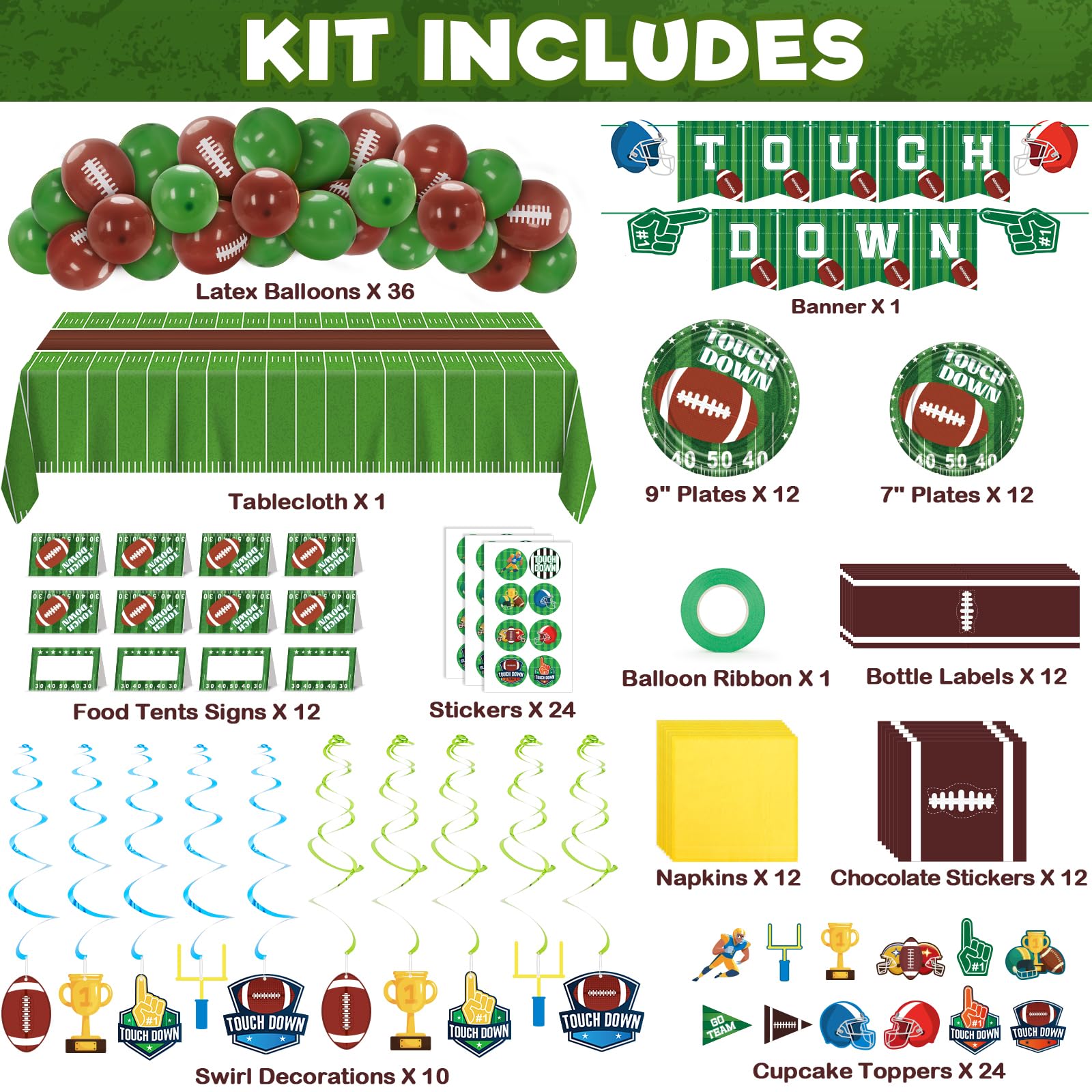 Duchong 168 Pcs Football Party Decorations – Gameday Tableware, Balloons & Banner