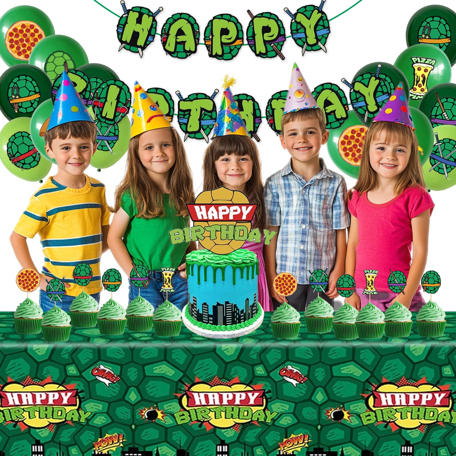 DUCTIAIARY Turtle Birthday Party Decorations — Big Cake Topper, Cupcake Toppers, Balloons & Happy Birthday Banner