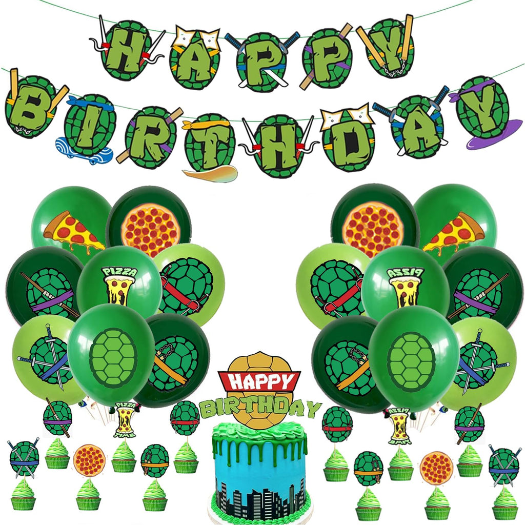 DUCTIAIARY Turtle Birthday Party Decorations — Big Cake Topper, Cupcake Toppers, Balloons & Happy Birthday Banner